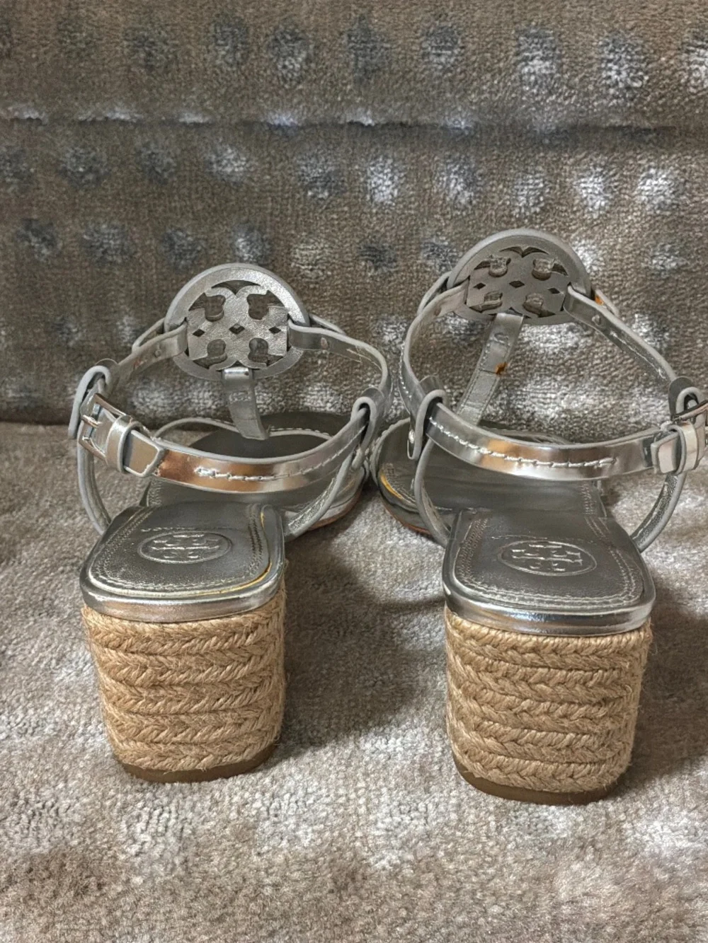 TORY‎ BURCH Miller Espadrille Sandal -Silver Mirror Metallic, Size 7.5